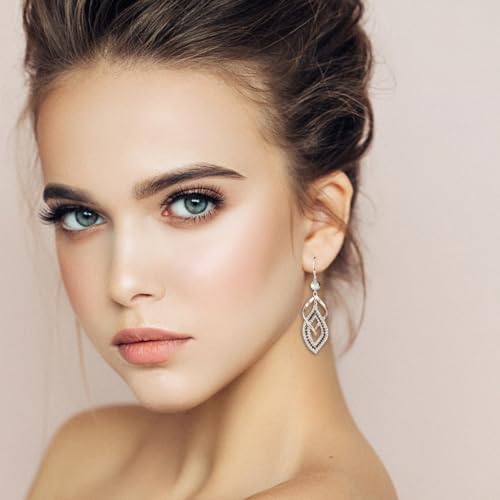 Bohemian Long Drop Dangle Earrings for Women, Chic Boho CZ Wedding Jewelry | Hypoallergenic 14K Gold 925 Sterling Silver Handmade Linear SwirlWire Diamond Earrings,Christmas&Mother's Day,Gifts for Women - color: Rose Gold