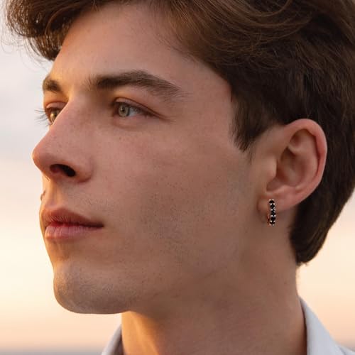 Evabelle Gold Hoop Earrings for Women 14K Real Gold Plated Cubic Zirconia Diamond Hoop Earrings Huggie Hoop Earring Women Earrings Earring for Men 925 Sterling Silver Post Hypoallergenic - color: Hoops 09-Silver and Black