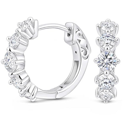 D-Color VVS1 Moissanite Hoop Earrings for Women 925 Sterling Silver Earrings Emerald Cut Pave - style: 925 Sterling Silver-Round Moissanite