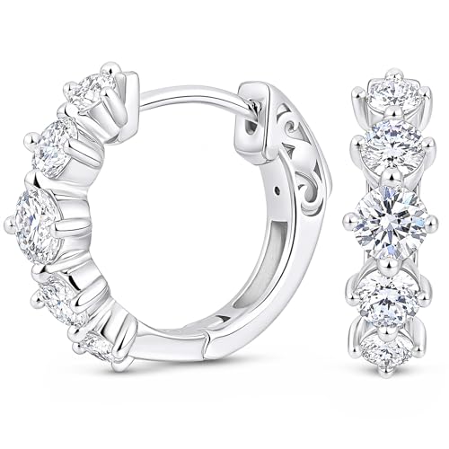 D-Color VVS1 Moissanite Hoop Earrings for Women 925 Sterling Silver Earrings Emerald Cut Pave - style: 925 Sterling Silver-Round Moissanite