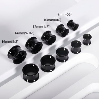 Vankula 2PCS 8-16mm Glass Ear Gauges Plugs and Tunnels Black Double Flared Saddle Ear Stretcher Expander Body Jewelry - color: Black, size: 10mm(00G)