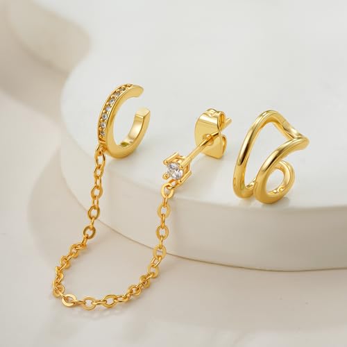 Ear Cuff Earrings for Women Non Piercing - 18K Really Gold Plated Cuff Earrings Trendy Cubic Zirconia Huggie Hoop Cartilage Earring Jewelry Gifts Gold Earring fpr Women Girls - color: 05-Earrings Cuff