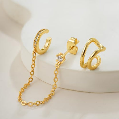 Ear Cuff Earrings for Women Non Piercing - 18K Really Gold Plated Cuff Earrings Trendy Cubic Zirconia Huggie Hoop Cartilage Earring Jewelry Gifts Gold Earring fpr Women Girls - color: 05-Earrings Cuff