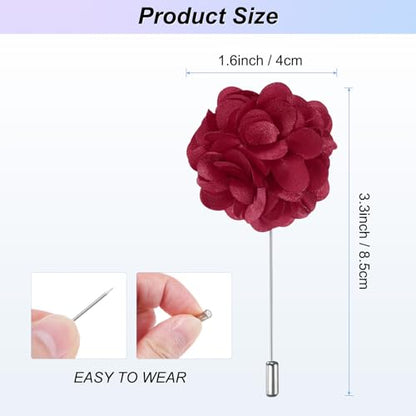 M METERXITY Flower Lapel Pins for Men, Boutonnieres Pin Camellia Flower Groom Boutonnieres for Wedding/Graduation - color: Wine Red