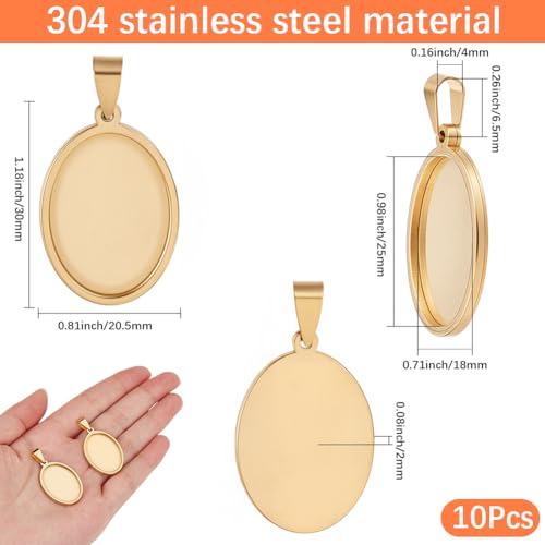 1 Box 10Pcs Oval Cabochon Blanks Gold Pendant Trays 304 Stainless Steel 18 x 25mm Photo Cameo Resin Blank Cabochons Bezel Base Settings for Jewelry Making Earrings Bracelet Necklace DIY Craft - style: gold oval
