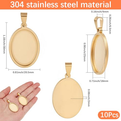 1 Box 10Pcs Oval Cabochon Blanks Gold Pendant Trays 304 Stainless Steel 18 x 25mm Photo Cameo Resin Blank Cabochons Bezel Base Settings for Jewelry Making Earrings Bracelet Necklace DIY Craft - style: gold oval
