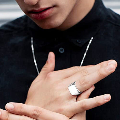 FindChic Customized Signet Photo Rings Square/Heart/Round Chunky Band Ring Stainless Steel/18K Gold Plated/Black Size 7 to 14 Personalized Jewelry for Men Women, Send Gift Box - color: 01. non-customized square (stainless steel)