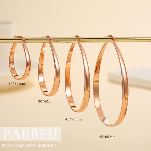 PABBEU Sterling Silver Hoop Earrings for Women, Lightweight Large Oval Hoops Earrings, Hypoallergenic Silver Hoop Earring for Women Gifts 30/40/50/60MM - color: rose gold 40*50mm/ 1.57*1.96in