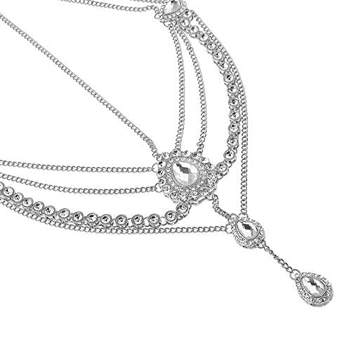 DoubleNine Bohemian Head Chain Bridal Wedding Headpiece Rhinestone Teardrop Headband Crystal Hair Accessories Headpiece Godness Head Dress for Women (silver) - color: silver