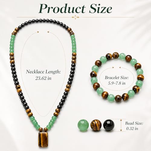 Money Bracelets Necklace Jewelry Set for Women Men Jade Crystal Tiger Eye Obsidian Beaded Necklace Feng Shui Good Luck Money Bracelet Wealth Attraction Accessories Outfits Protection Jewelry Gifts - color: A2