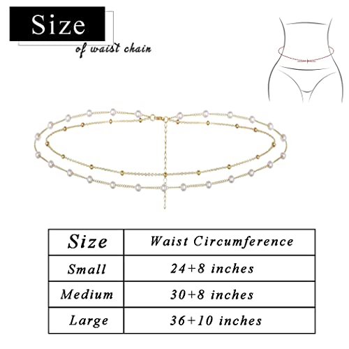 Waist Chain Silver Beads Belly Chain Gold silver Women Dainty Body Jewelry Accessories - color: gold pearl - 36 + 10 in
