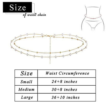 Waist Chain Silver Beads Belly Chain Gold silver Women Dainty Body Jewelry Accessories - color: gold pearl - 36 + 10 in