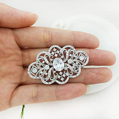 YOQUCOL Cubic Zirconia Crystal Rhinestone Wedding Brooch Pin for Women Brides Jewelry - color: B