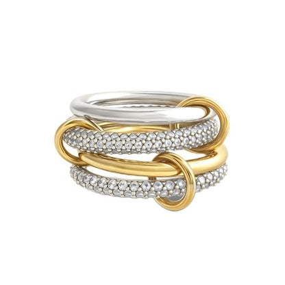 BKC Gold Stackable Rings for Women, 14k Gold Plated Chunky Statement Cubic Zirconia Rings, Silver Gold Multi Ring Interlocking Mixed Metals Stack Rings Set Non Tarnish - color: Whisper set, size: 10
