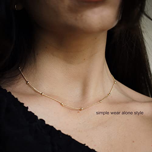Freekiss Layered Necklace Set for Women Stackable | Herringbone Snake Cuban Rope Chain, Dainty Choker, Layered Stackable, Non Tarnish, Hypoallergenic, Adjustable 14-18.5" - color: Gold, style: Layer Beaded Choker+1.5mm snake