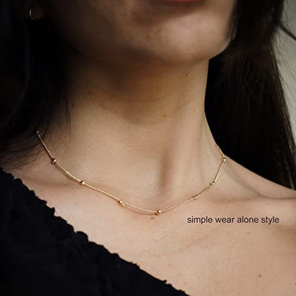 Freekiss Layered Necklace Set for Women Stackable | Herringbone Snake Cuban Rope Chain, Dainty Choker, Layered Stackable, Non Tarnish, Hypoallergenic, Adjustable 14-18.5" - color: Gold, style: Layer Beaded Choker+1.5mm snake