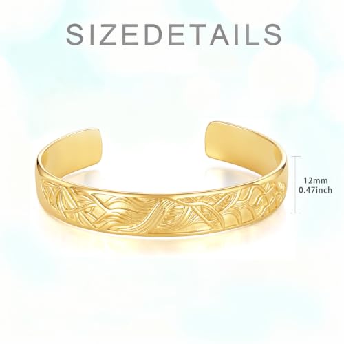 12mm/14mm Width 14K Gold Plated Bangle Bracelet for Women Men - color: Yellow-Style 1