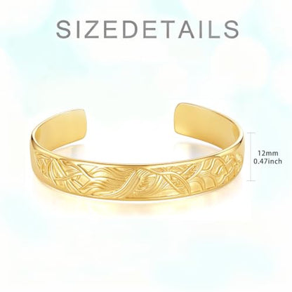 12mm/14mm Width 14K Gold Plated Bangle Bracelet for Women Men - color: Yellow-Style 1
