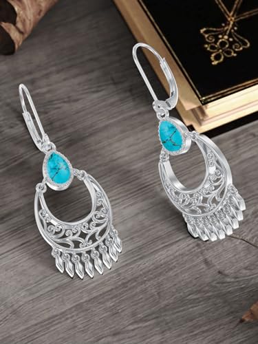 Dorunmo s925 Sterling Silver Western Dangle Drop Earrings Birthday Jewelry Gifts for Women - style: Turquoise