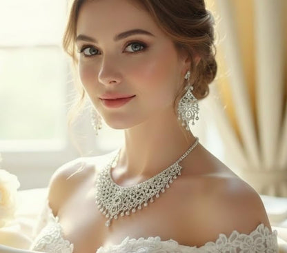 Touchstone Indian jewelry sets for women tikka wedding necklace costume guest statement bollywood rhinestones crystal faux pearls gold big royal neck piece set bridal fashion accessories - color: D303 White 2