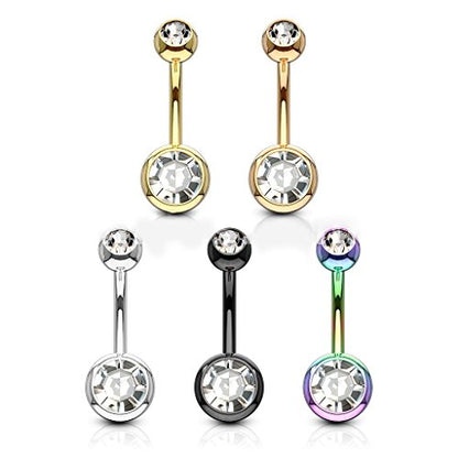 FIFTH CUE 14GA Surgical Steel & Synthetic Opal Resin Belly Button Ring, 3/8" Length, 5mm x 8mm Ball - Classic Look, Highly Rate Belly Rings for Women, Super High Quality - style: Titanium 5pcs Gold, Rose Gold, Steel, Black, Rainbow