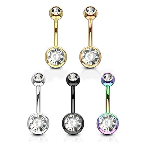 14GA Surgical Steel & Synthetic Opal Resin Belly Button Rings for Women | 3/8" Length, 5mm x 8mm Ball, Classic Look, Super High Quality - style: Titanium 5pcs Gold, Rose Gold, Steel, Black, Rainbow
