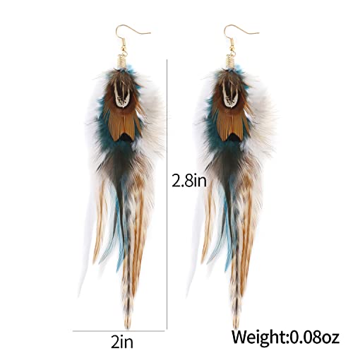 lureme Bohemian Style Boho Multicolor Pheasant Feathers Dangle Earrings for Women (er006359) - color: Earthy, Natural Tone
