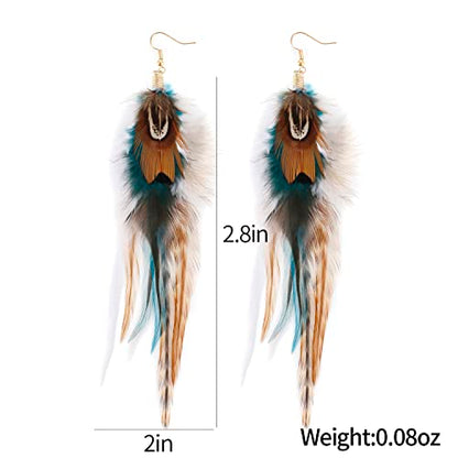 lureme Bohemian Style Boho Multicolor Pheasant Feathers Dangle Earrings for Women (er006359) - color: Earthy, Natural Tone