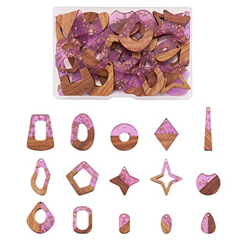 FASHEWELRY Resin Wooden Pendants Vintage Bohemian Resin Wood Statement Oval Teardrop Rectangle Colorful Geometric Blank Pendant Boho Dangle Charms for DIY Necklace Earring Crafts Jewelry Making - color: 1Lilac with Foil