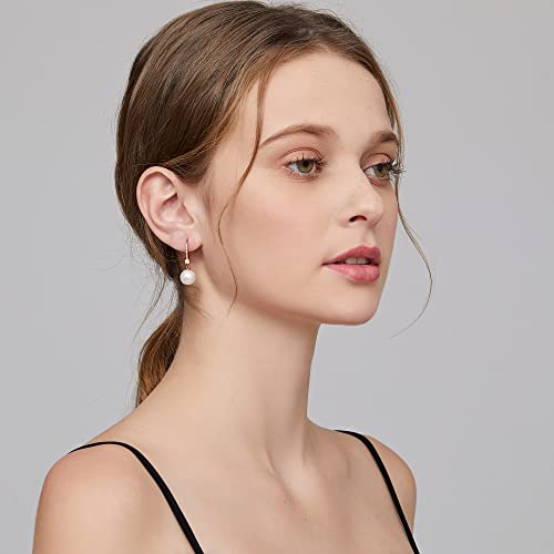 Pearl Dangle Drop Earrings for Women 925 Sterling Silver Pearl Leverback Earrings Cubic Zirconia Pearl Dangling Earrings 10MM - color: 3. Rose Color10mm