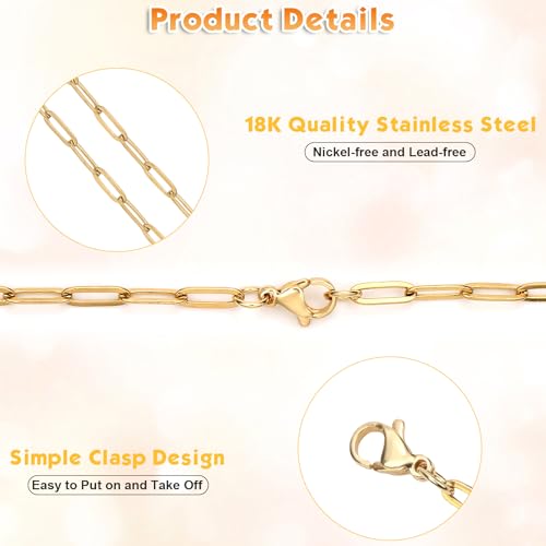 43ft Gold Chain for Jewelry Making 18k Gold Plated Stainless Steel Paperclip Chain Roll with 10Pcs Lobster Clasps and 30Pcs Jump Rings for Charm Bracelet Necklace Jewelry DIY Craft Accessories
