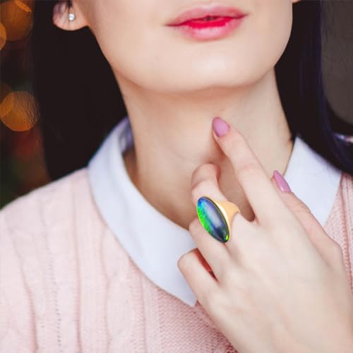 HAIXIAN Exaggerated Gemstone Ring,Big 14K Gold Plated Eye Shape Stone Chunky Statement Ring,Cocktail Party Ring Jewelry Gift for Women - color: A06_Colorful