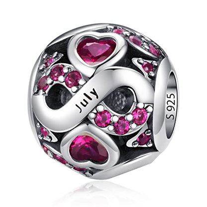 HappyStar 925 Sterling Silver Birthstone Charms fits Charms Bracelets for Woman，with 5A Cubic Zirconia Dangle Pendant Bead,Happy Birthday Charms for Bracelet and Necklace - color: C7 Infinity Symbol July Birthstones