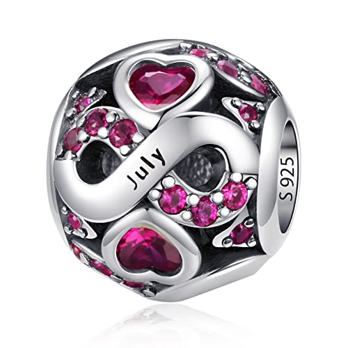 HappyStar 925 Sterling Silver Birthstone Charms fits Charms Bracelets for Woman，with 5A Cubic Zirconia Dangle Pendant Bead,Happy Birthday Charms for Bracelet and Necklace - color: C7 Infinity Symbol July Birthstones