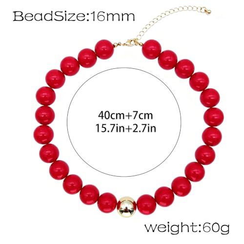 Red Beaded Necklace for Women Chunky Beaded Necklace Adjustable Acrylic Bead Choker Necklaces Big Statement Necklaces Jewelry Accessories - color: 16MMChunkyRedNecklace