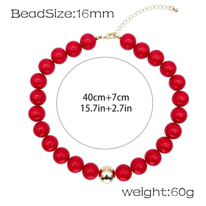 Red Beaded Necklace for Women Chunky Beaded Necklace Adjustable Acrylic Bead Choker Necklaces Big Statement Necklaces Jewelry Accessories - color: 16MMChunkyRedNecklace