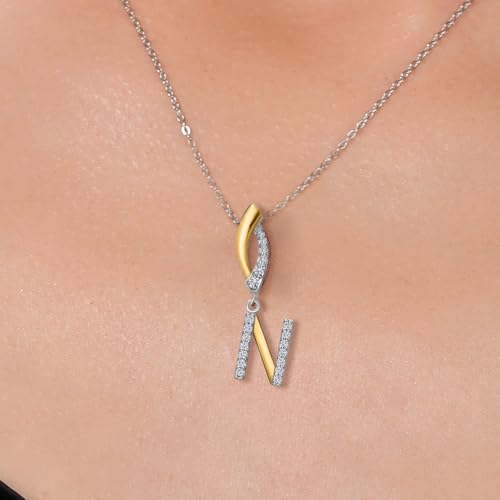 Gem Stone King Initial Pendant Necklace Letter A to Z Alphabet | 10K Yellow Gold and 925 Sterling Silver | White Lab Grown Diamond | Gift Women Mother's Day Wife Mom Girlfriend Anniversary Birthday | - style: Initial N