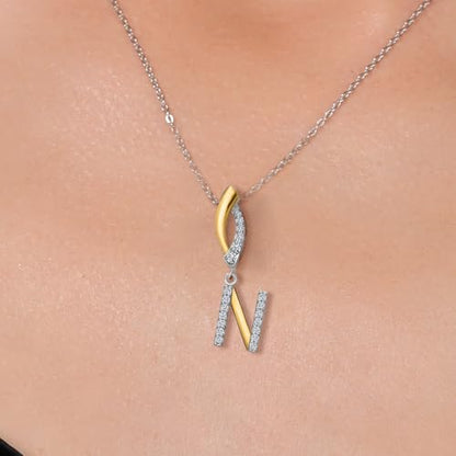 Gem Stone King Initial Pendant Necklace Letter A to Z Alphabet | 10K Yellow Gold and 925 Sterling Silver | White Lab Grown Diamond | Gift Women Mother's Day Wife Mom Girlfriend Anniversary Birthday | - style: Initial N