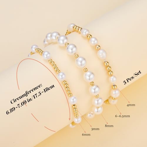 Ornaland Pearl Bracelets for Women Gold Beaded Bracelets Stackable Bracelets Set Stretch Summer Beach Jewelry for Women - style: Style C-3pcs