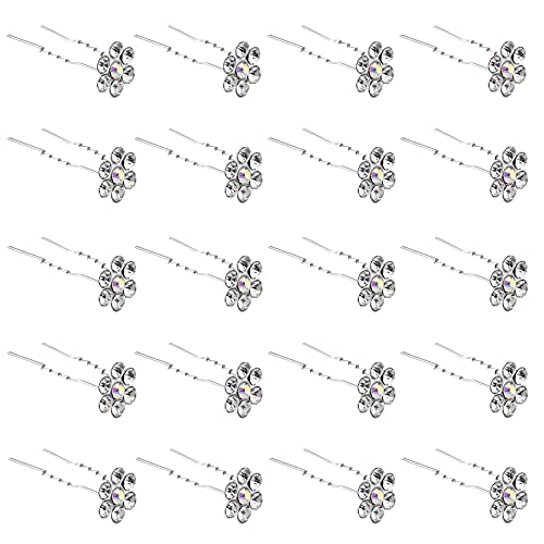 QIUTIMIY 20 Pack (White) Crystal Flower Hair Pins Rhinestone Hair Clips for Bridal Wedding Women Hair Jewelry Accessories, with Clear Container - color: Crystal Flower-White