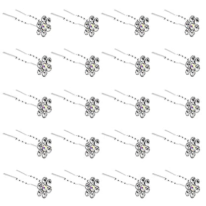 QIUTIMIY 20 Pack (White) Crystal Flower Hair Pins Rhinestone Hair Clips for Bridal Wedding Women Hair Jewelry Accessories, with Clear Container - color: Crystal Flower-White