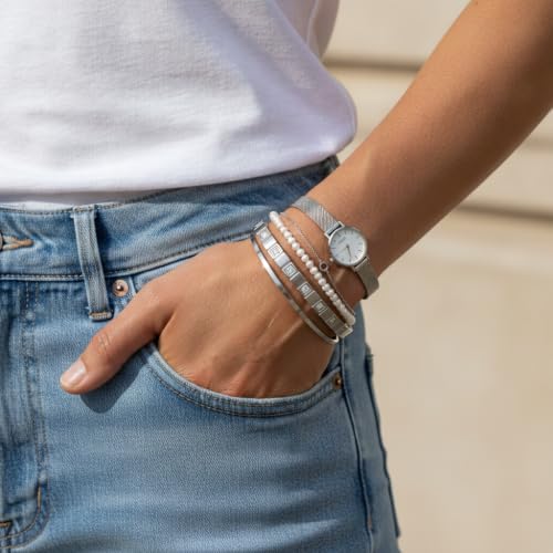 Joo&Rind Gold Bangle Bracelets for Women 18K Gold Plated Stainless Steel Bracelet Oval Hinged Bangles for Small Wrists Non Tarnish Waterproof with Cubic Zirconia Jewelry Gift for Everyday Wear Birthday - color: Square White Zirconia-Silver