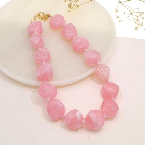 We We Chunky Colorful Beaded Necklace for Women Large Boho Statement Bead Chokers Necklaces Turquoise Blue Big Beads Jewelry Neck Summer Beach - color: big bead pink