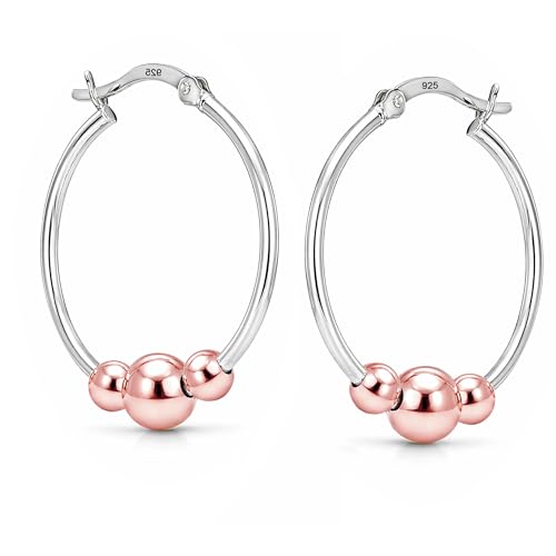LeCalla 925 Sterling Silver Hoop Earrings for Women | Lightweight Two-Tone & Gold-Plated Hoops Earring Jewelry | Bead Ball & Evil Eye Click-Top Round & Oval Hoop Earrings Jewelry Gifts - color: Rose-Gold-Round