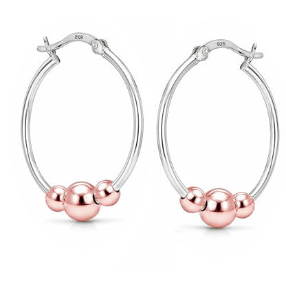 LeCalla 925 Sterling Silver Hoop Earrings for Women | Lightweight Two-Tone & Gold-Plated Hoops Earring Jewelry | Bead Ball & Evil Eye Click-Top Round & Oval Hoop Earrings Jewelry Gifts - color: Rose-Gold-Round