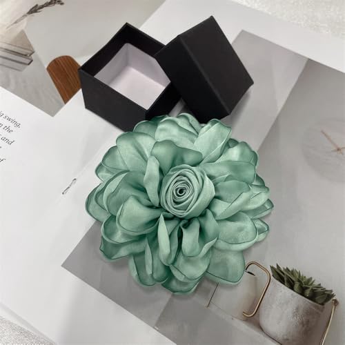 Dainty Fabric Rose Flower Large Brooch Lapel Pins Flower Brooches Pin Classic for Wedding Party Dance Banquet for Women Dress Suit Clothes Accessories Jewelry 100mm - color: Mint Green