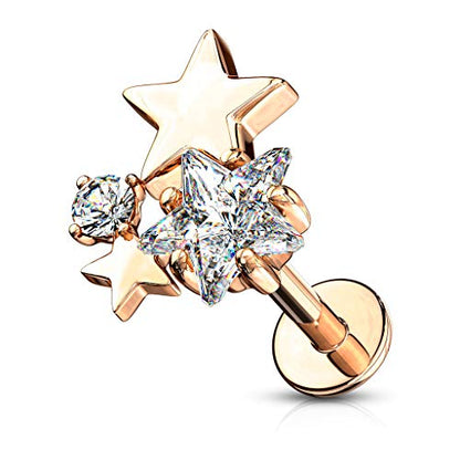 Pierced Owl - 16GA Stainless Steel CZ Crystal Star Cluster Top Labret Monroe Cartilage Ear Stud - style: Rose Gold Tone