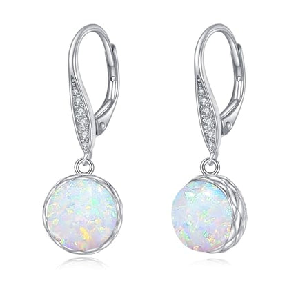 925 Sterling Silver 8mm Pearl Dangle Drop Earrings Moonstone Larimar Opal Rose Quartz Black Pearl Leverback Earrings for Women Christmas Gifts for Her - style: Opal Earrings