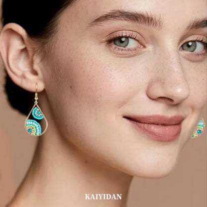Boho Turquoise Dangle Earrings For Women Trendy,Western Blue Gemstone Drop Earings,Vintage Gothic Ethnic Statement Beach Vacation Long Birthstone Earrings with Leaf Teardrop Turquoise Crystal Tassels,Fashion Jewelry Birthday Gift. - style: A10 Seed Beads