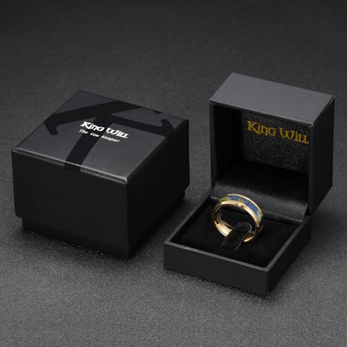 King Will Tungsten Wedding Band Wood Inlay for Men Black Beveled Edge | Black, 8mm, Beveled Edge, Comfort Fit, Wood inlay, Promise Gift - color: Colorful Wood Chips-Gold